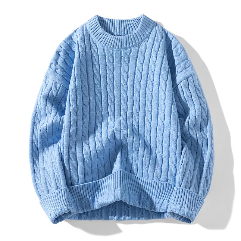 Winter Spring Round Neck Solid Cable Sweater Male Casual Fashion Knitting Top Men Knitwear