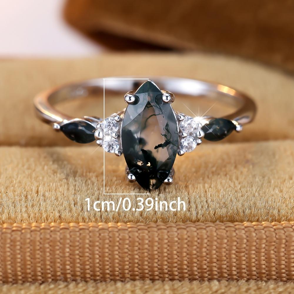 925 Sterlingsilber Marquise-Schliff Natürlicher Moosachat Ringe für Damen Hochzeit Verlobung Geometrischer Schmuck Geschenk