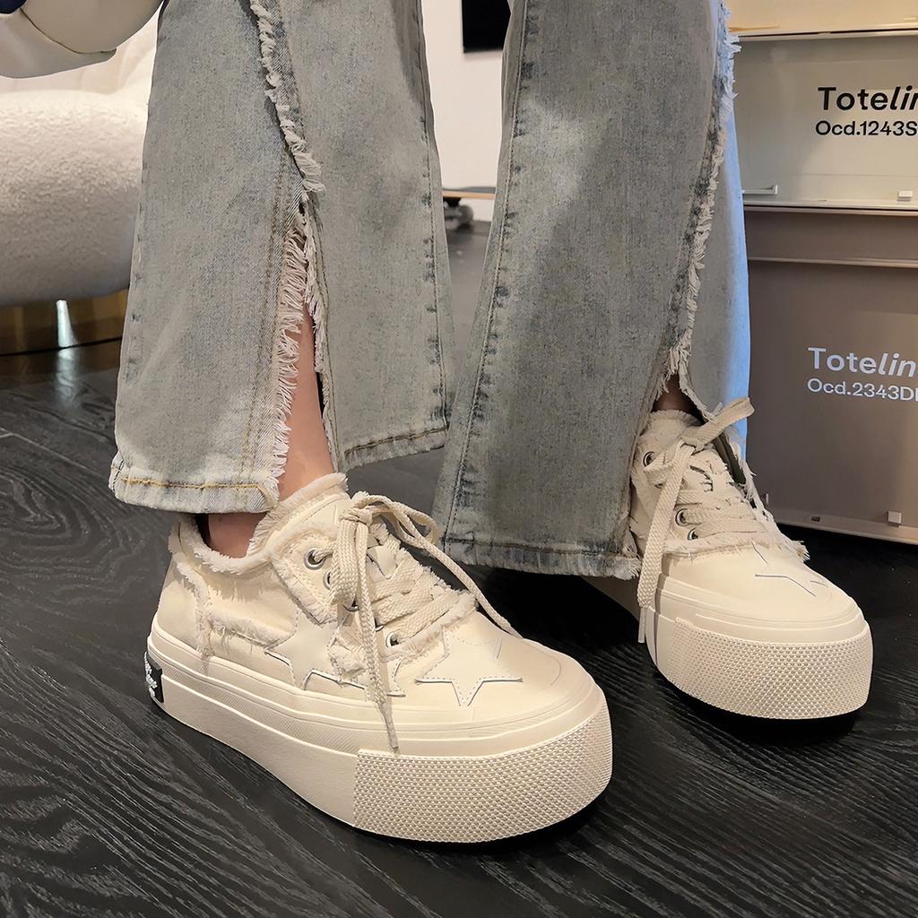 Canvas Shoes Women's New Thick-soled Low-top Student All-match Star Sneakers
