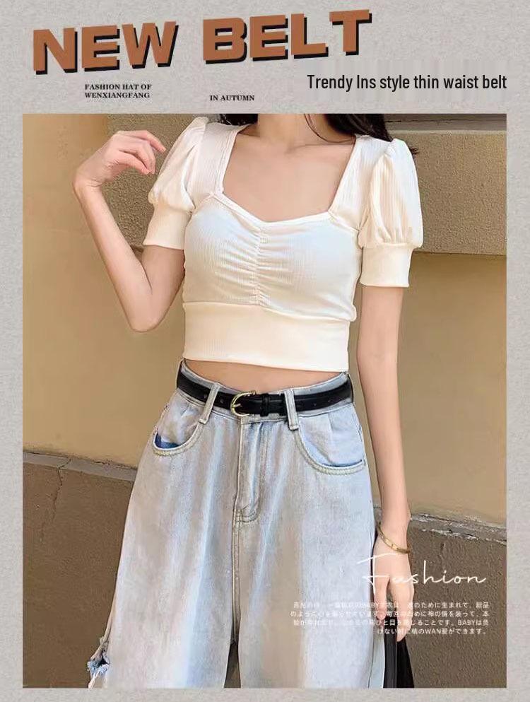 Korean Style Women's Genuine Leather Thin Waist Belt - Retro Pin Buckle, Versatile and Stylish