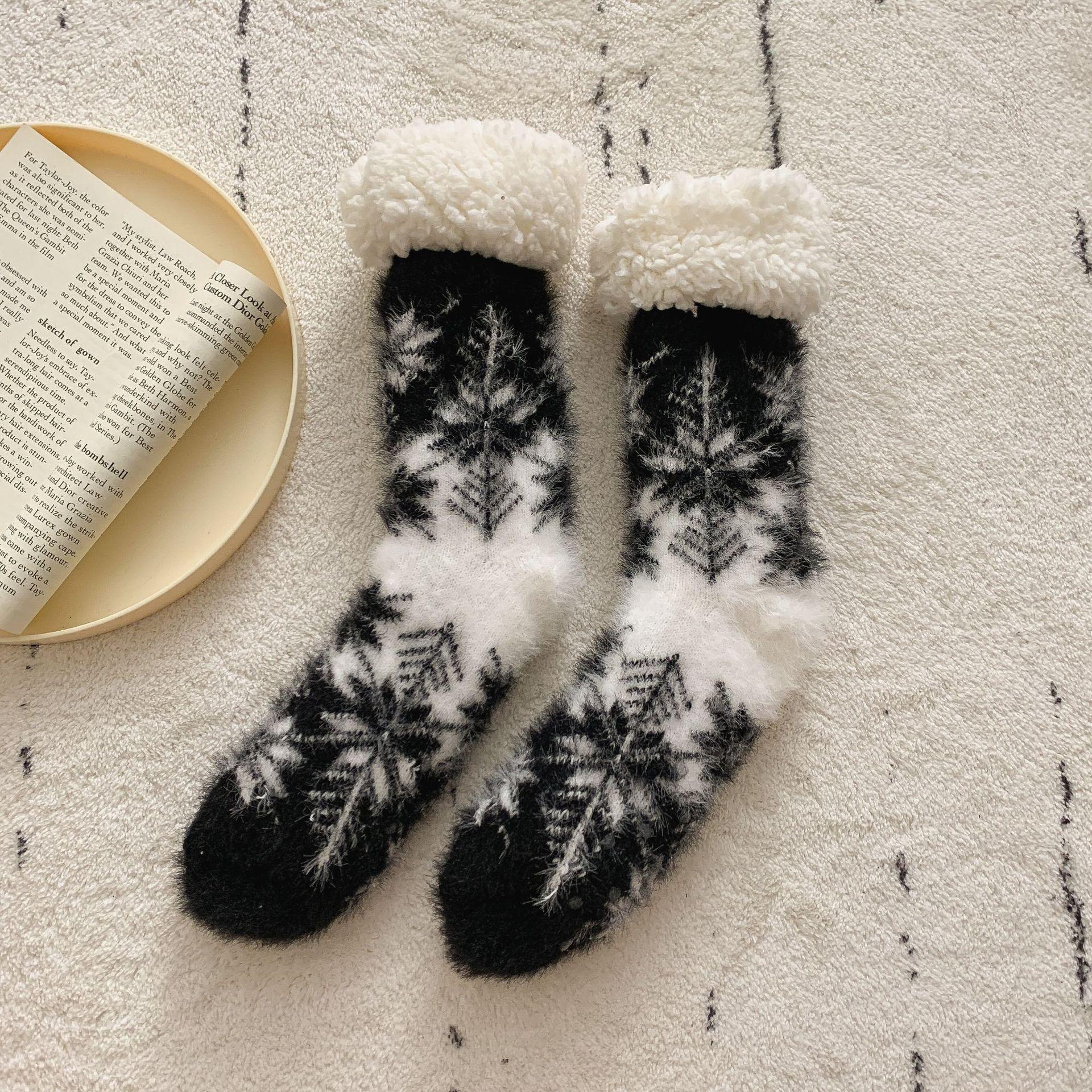 

Women s Non-Slip Velvet-Lined Winter Slipper Socks чорний
