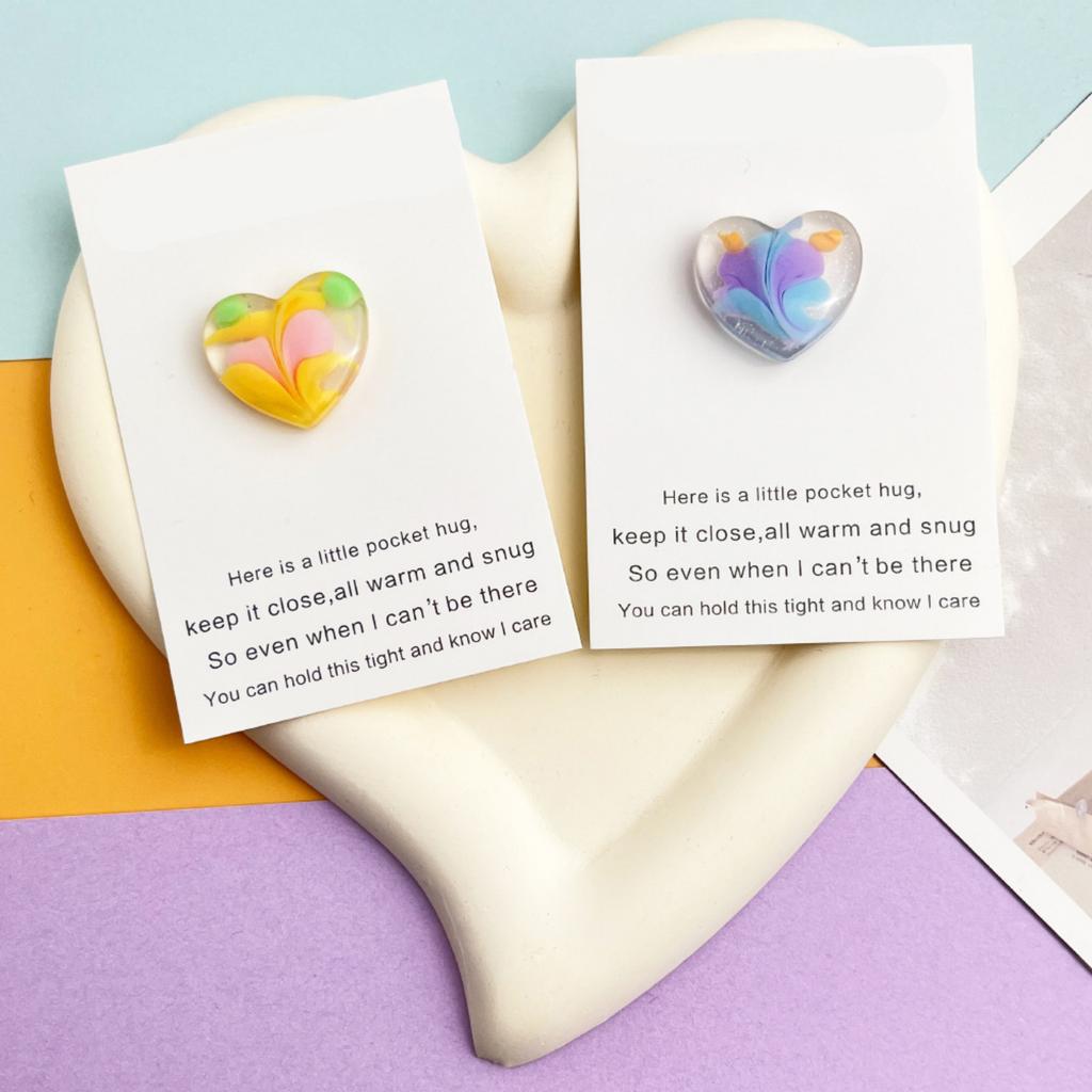 Cute Resin Colored Floral Heart Shaped Pocket Blessing Card