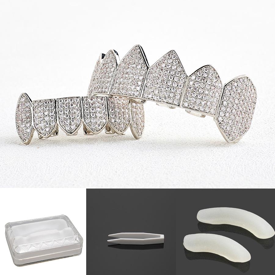 Hot Selling Halloween Hip Hop Grillz: Real Gold Plated Copper, Punk Zircon Paved, Big Gold Tooth Jewelry.
