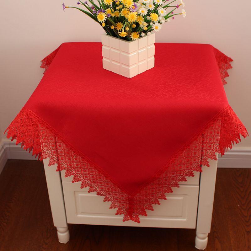 

Festive Cover Cloth Bedside Table Lace Universal Cover Towel Refrigerator Dust Cover Red Knot Wedding Fabric European Style Red water chestnut lace cover Square: 58cm