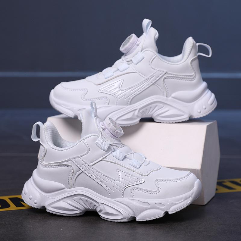 Children's older girls' virgin white size sneakers, walking shoes, white spring and autumn middle and older boys' leather shoes, autumn and winter