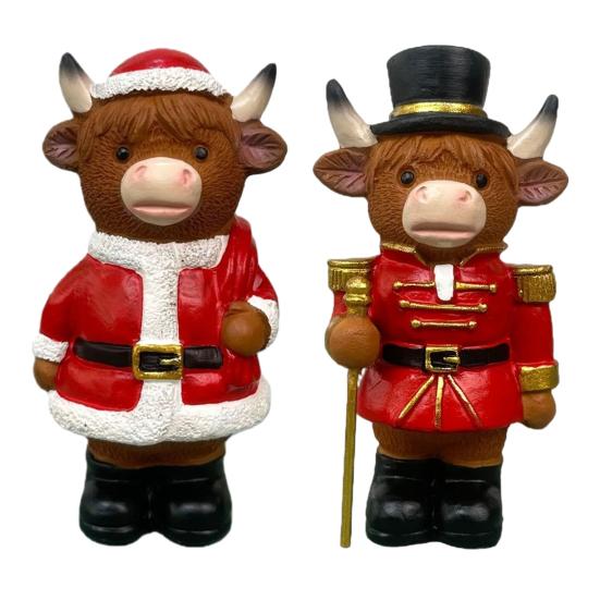 Weihnachts-Nussknacker Hochlandkuh Figur Weihnachtsmann Hochlandrind Harz Statue Skulptur Heim Büro Schreibtisch Dekoration