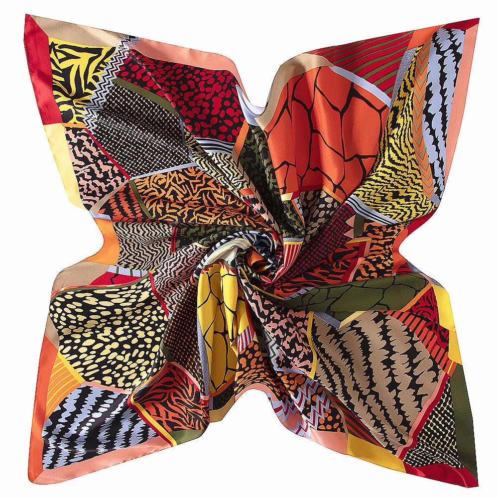 130Cm Silk Scarf Women Geometric Diamond Print Stoles Square Scarves Wraps Large Bandana Kerchief Hijabs Female Silk Foulards