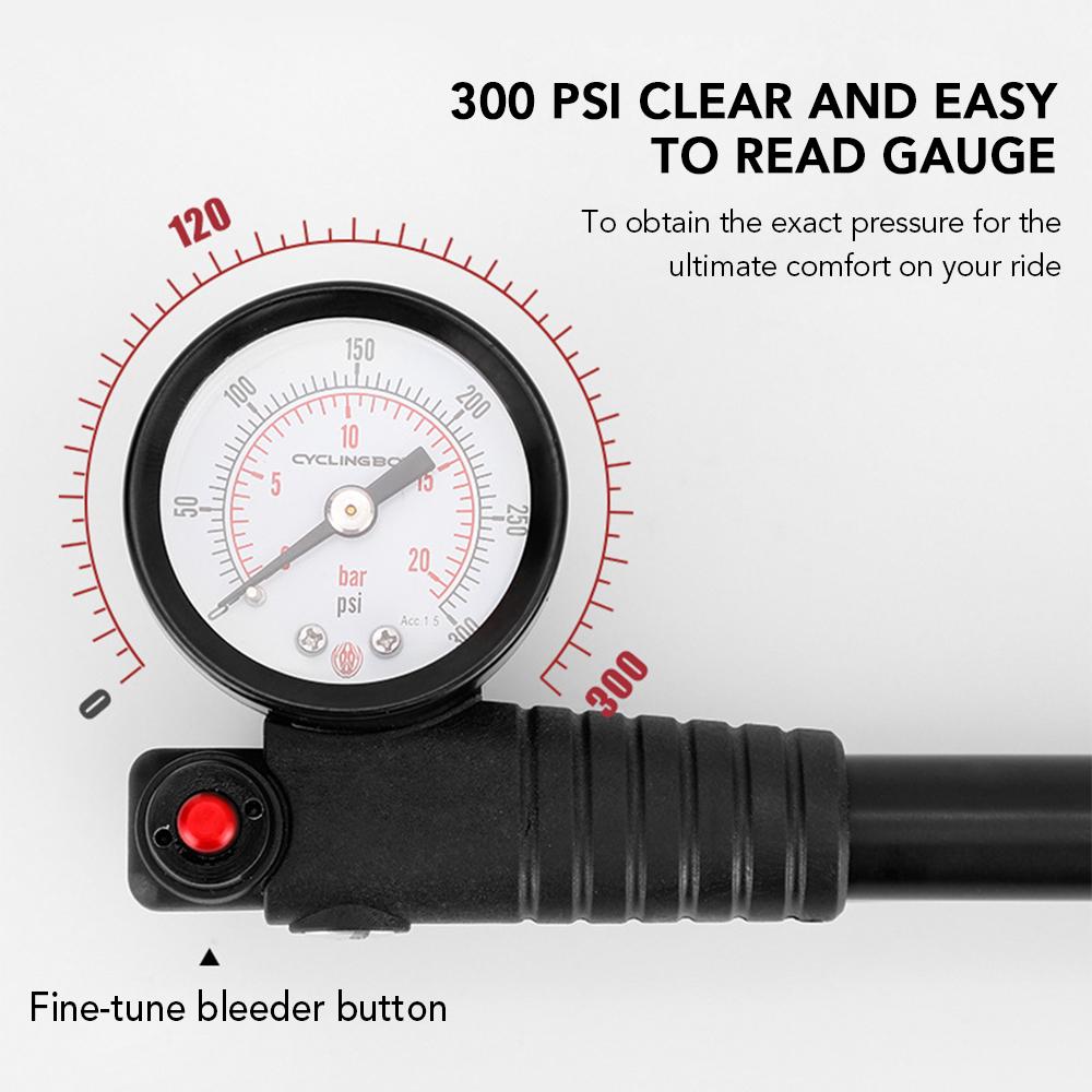 300PSI Stoßdämpferpumpe Hochdruck-Luftpumpe Presta Schrader Ventil Mountain Road Bike Pumpe mit Manometer