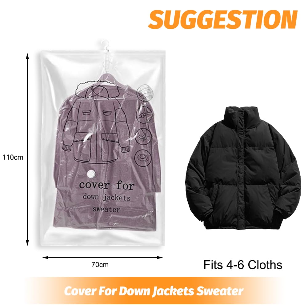 5 Pack Hanging Vacuum Storage Bags Space Saver Bags Hanging Storage Bags for Clothes for Suits Dress Jackets Closet Organizer