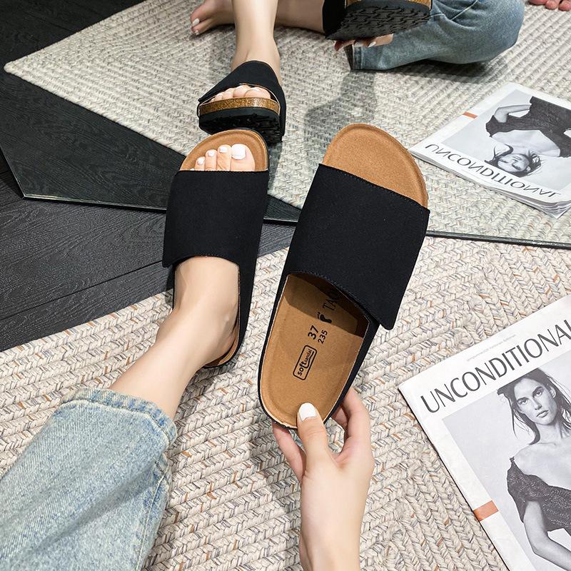 

Новые простые шлепанцы с круглым носком, складные, для широкой стопы, на плоской подошве, с открытым носком, женская летняя обувь 41 чёрный