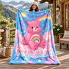 Care Bear Custom Name Flannel Blanket Personalized Soft Warm Plush Throw Blanket Customized Gift for Family Friends