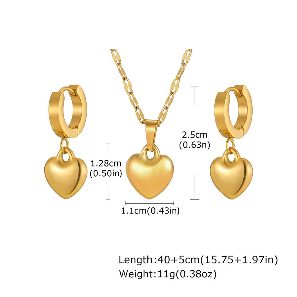 18K Gold Platinierter Edelstahl Herz Schmuckset für Damen Mädchen, Liebesherz Anhänger Halskette Creolen Wasserdicht