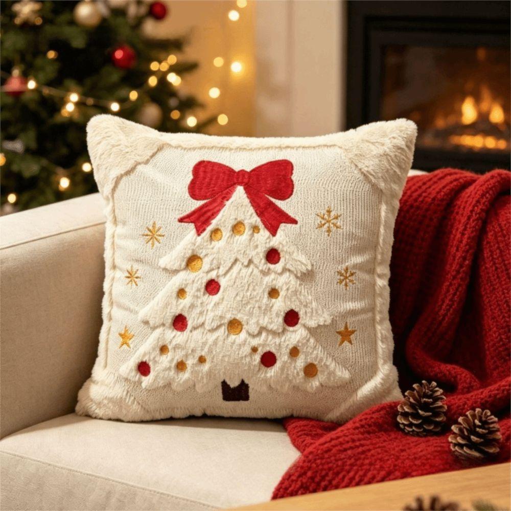 Plush Fabric Christmas Throw Pillow Cover Soft Texture Decorative Pillow Cover  Home
