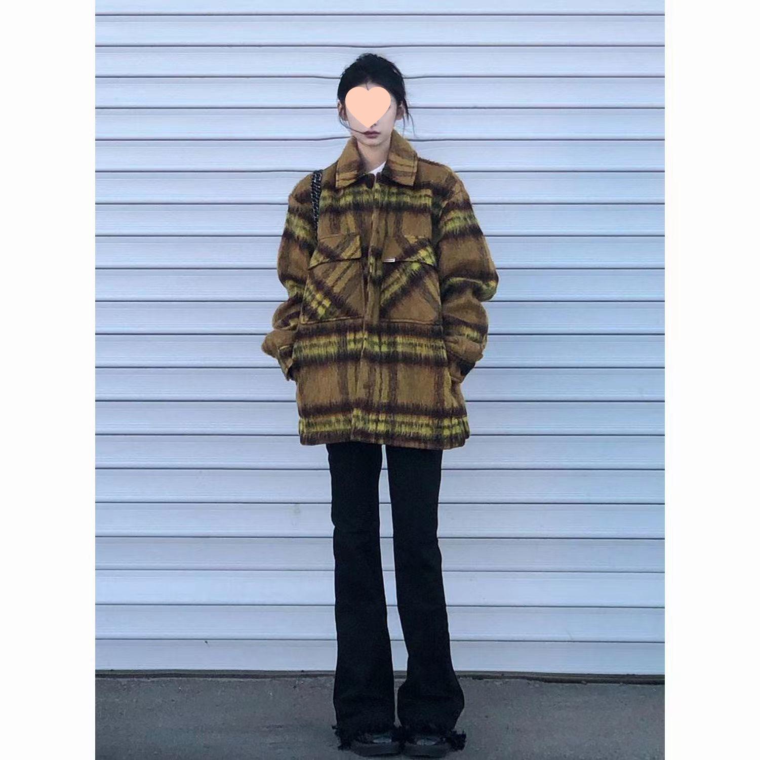 

Женское ретро шерстяное пальто в клетку - Осень/Зима, Плотное, Свободного кроя, Универсальная куртка S