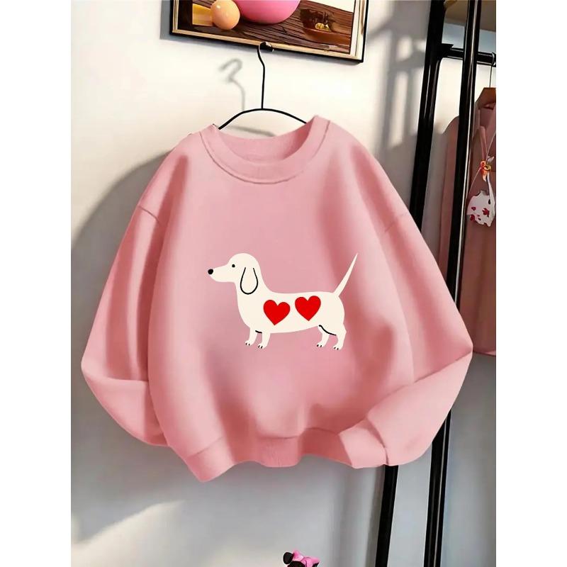 European Sizes Kids' Crewneck Sweatshirt - Dachshund with Two Red Hearts , Sportswear And Casual Wear, Soft And Comfortable, Children's Clothing