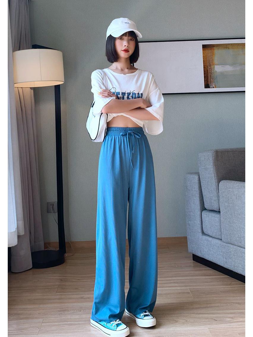 

Women s Summer Wide-Leg Ice Silk Pants: Lightweight, Breathable, and Sun-Protection Loose Fit Trousers 3XL синий