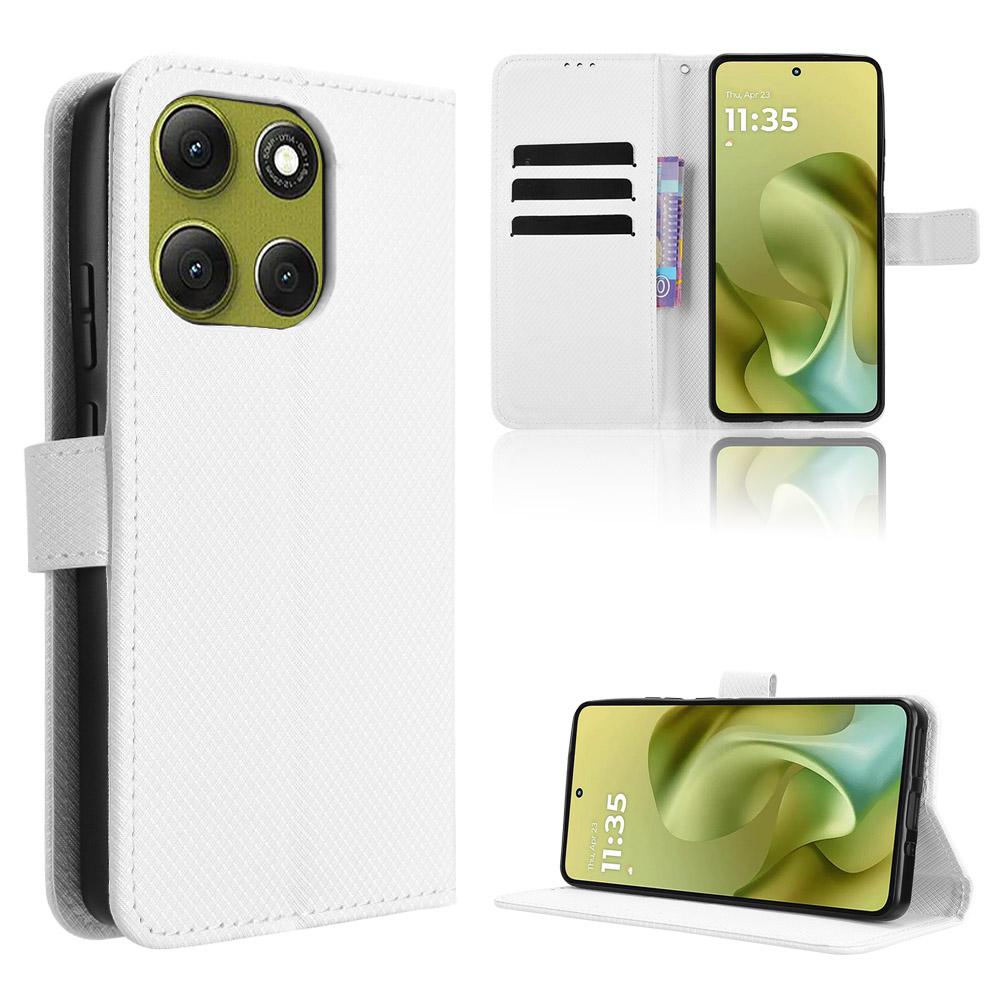 For Motorola Moto G86 Power 5G Leather Wallet Case with Strap Diamond Texture Phone Cover