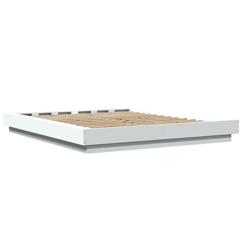 Vidaxl Rama Łóżka Z Led, Biała, 150X200 Cm, Materiał Drewnopochodny
