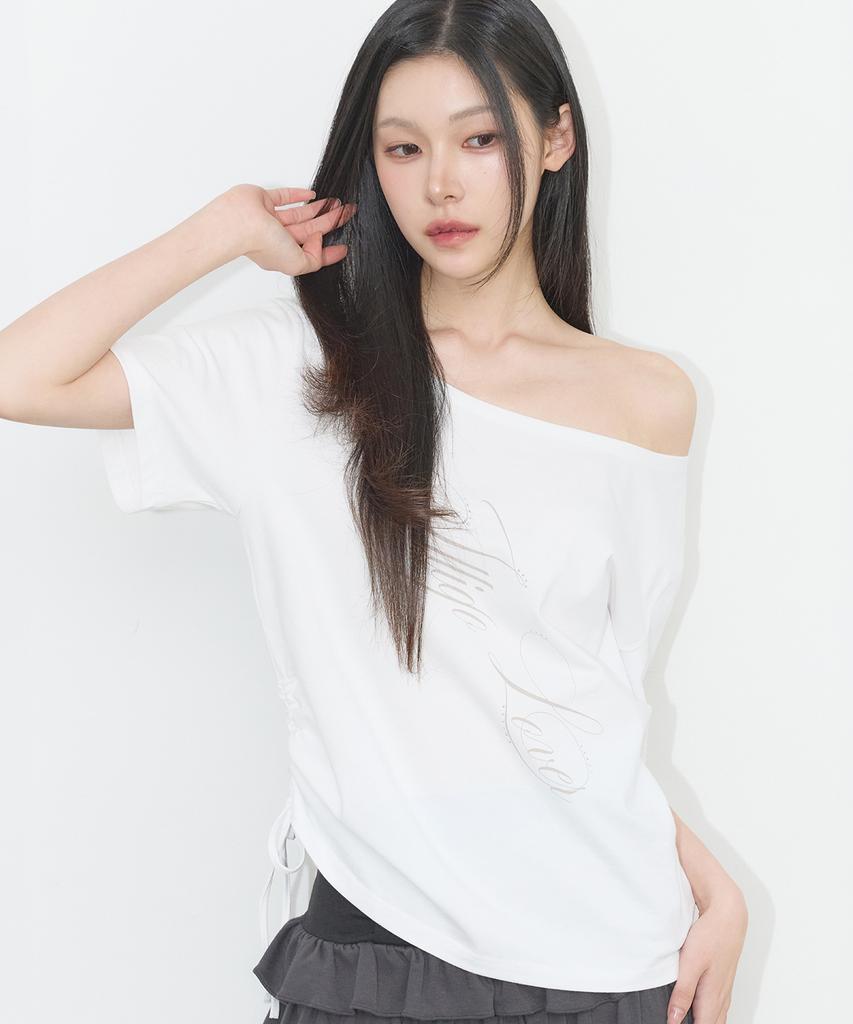 ILLIGO Ribbon String Off-Shoulder T-Shirt White