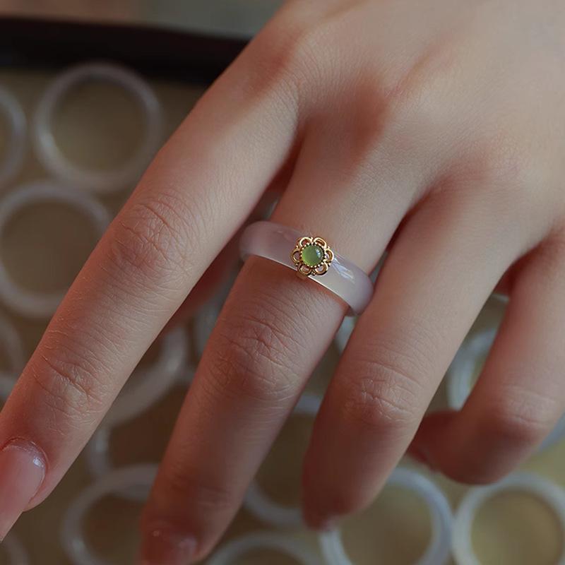 Ventfille Настоящая Медь Халцедон Нефрит Дизайн Кольца Для Женщины Ретро Бирюза Ювелирные Изделия Аксессуары Девочки
