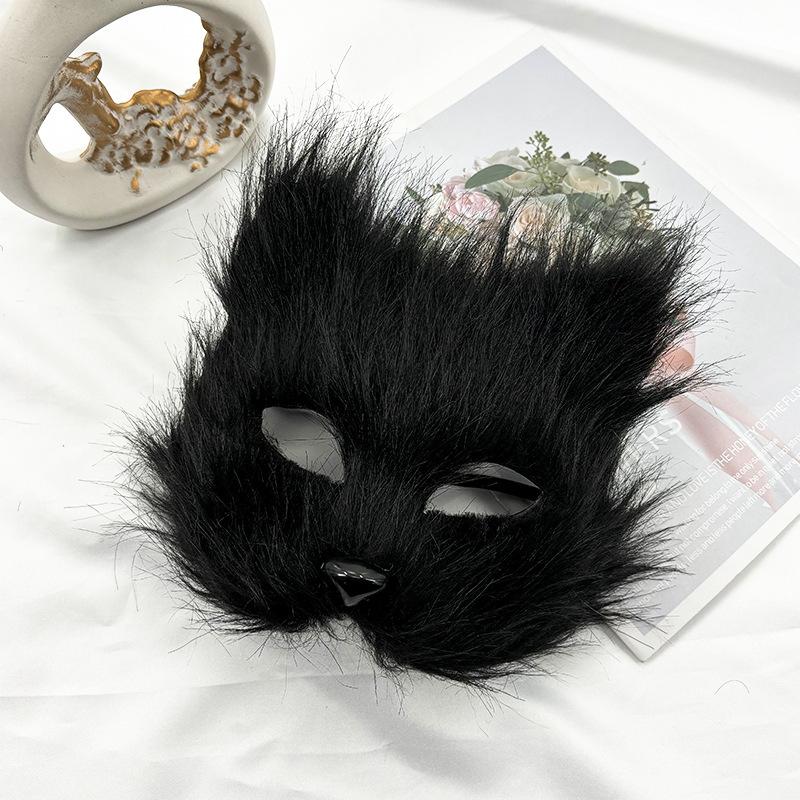 Halloween half face plush fox cute cat mask orgy masquerade party facial decoration fun