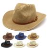 Straw Hat Female Western Cowboy Rolled Eaves Straw Hat Jazz Top Hat Summer Hat Sun Hat Ladies Sunscreen Hat Tide