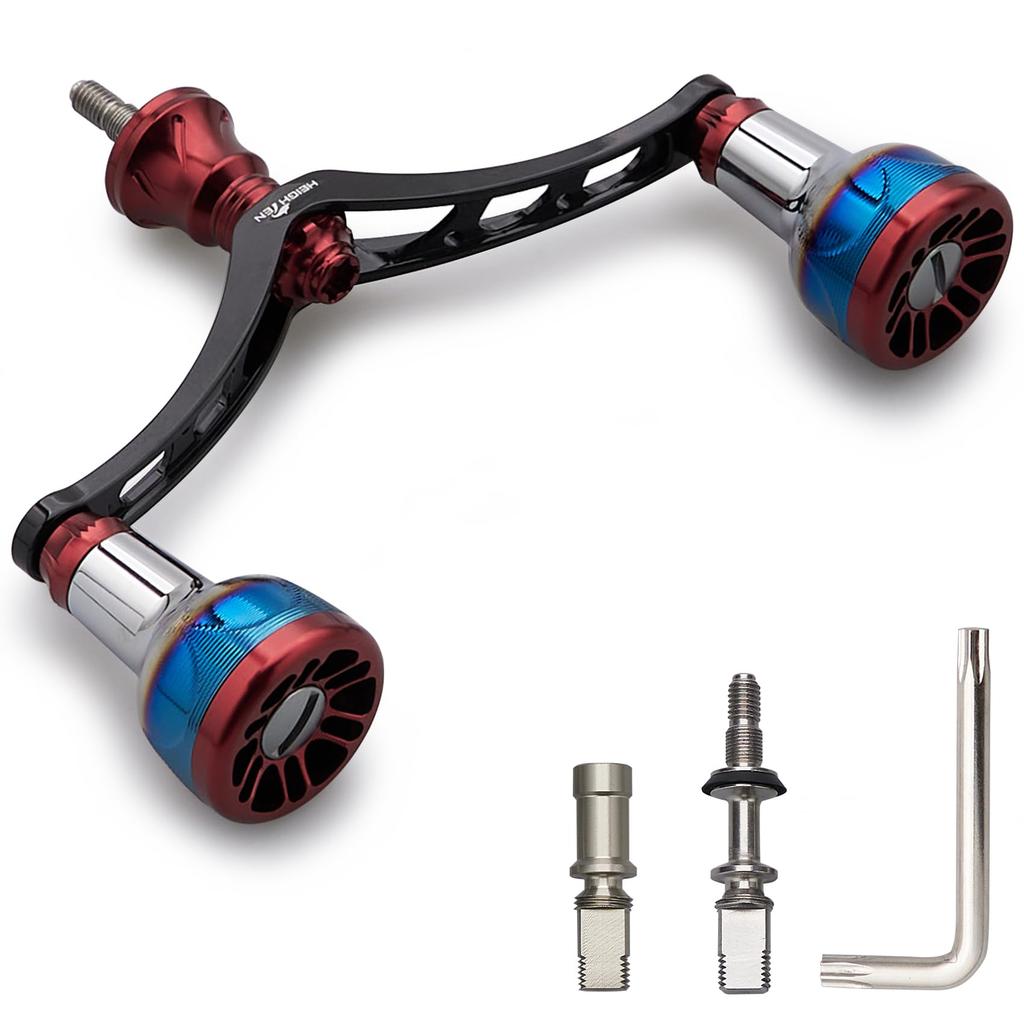 HEIGHTEN 98/110mm Reel Handle for Shimano and Daiwa Arch Engine Series Spinning Reels (110mm - Black & Wine Red) (189)