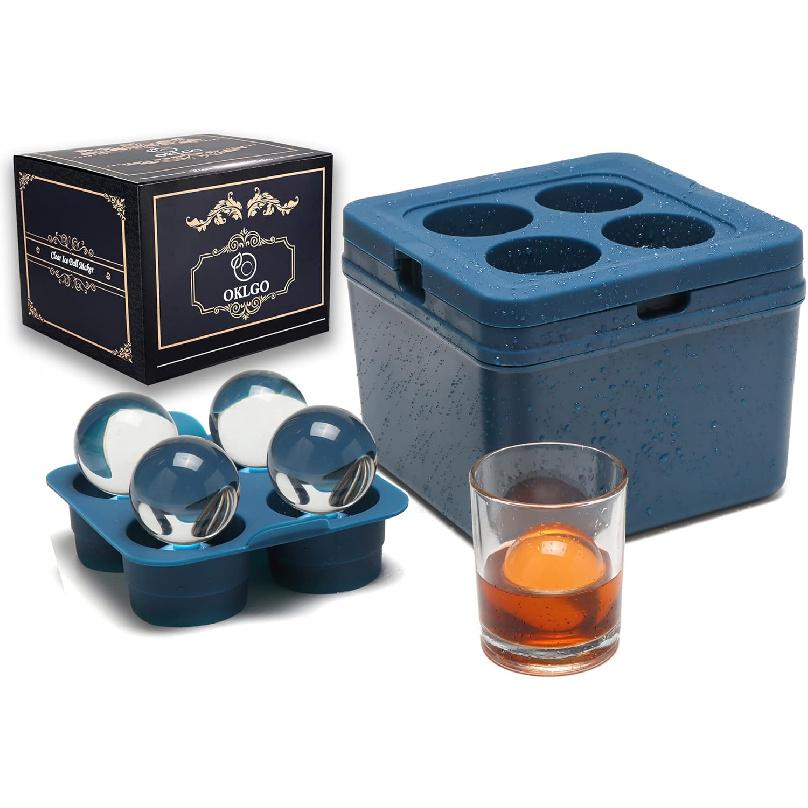 Clear Ice Ball Maker Tray - 2 Inch Ice Cube Maker Mold,4 Cavity Large Clear Ice Ball Silicone Tray, Crystal Clear Ice Sphere Maker Mold for Whiskey