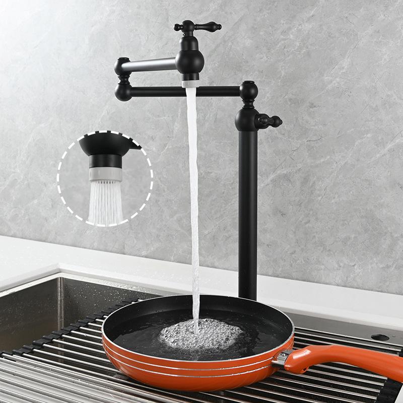 Tuqiu Pot Filler Tap Black Foldable Kitchen Faucet Single Cold Single Hole Sink Tap Rotate Folding Spout Chrome Brass