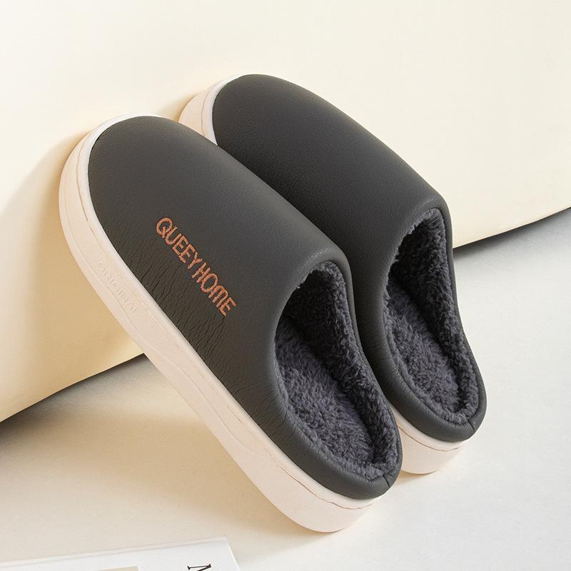 Indoor couple cotton mop warm winter cotton waterproof outer wear slippers home non-slip winter velvet thick bottom
