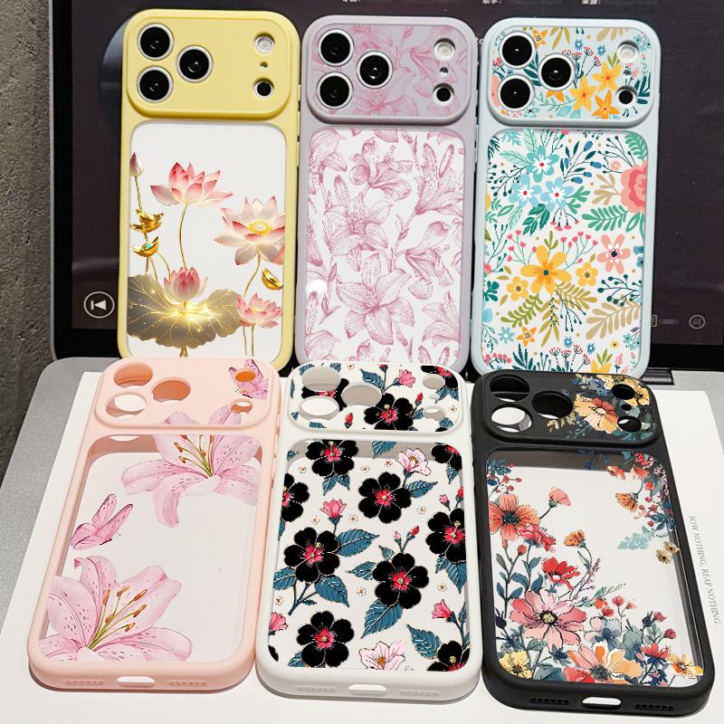 Vintage Floral Case For iPhone 17 Pro Max For iPhone 16 15 14 13 Pro Max Luxury Hybrid TPU+PC Clear Back Hard Cover
