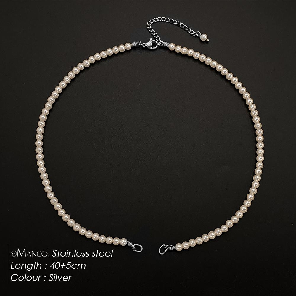 eManco 4MM Round Imitation Pearl Chain With Stainless steel gold-plated Pendant for DIY Jewelry Accessories Factory Direct Pearl 4MM&40CM Extend 5CM