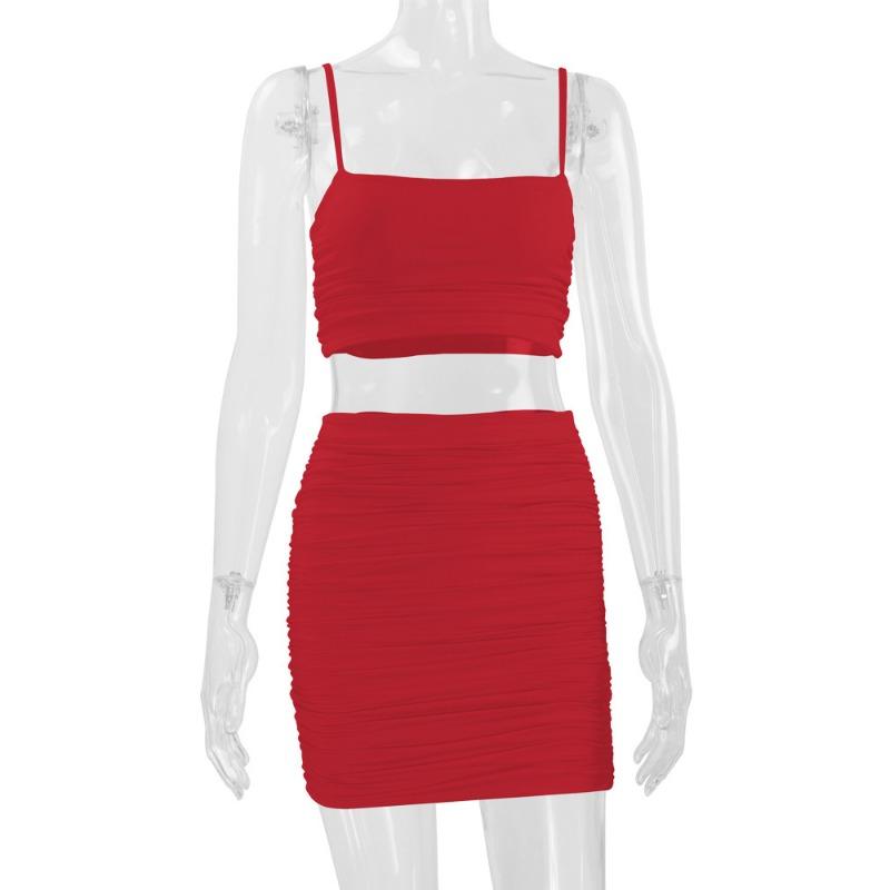 Women's Sexy Halter Small Vest Pleated Wrap Hip Skirt Two-piece Set