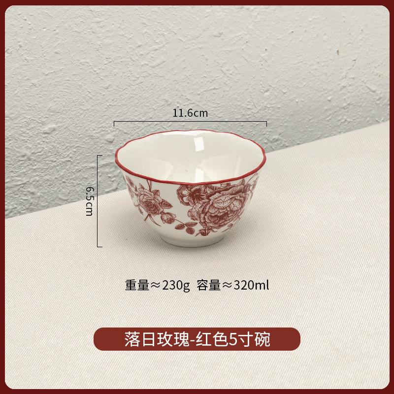 Роза Китайская Тарелка Керамические Миски и Тарелки Набор Посуды Красный Бытовой Бытовой Бытовой Бытовой Высокотемпературная Кастрюля для Тушения