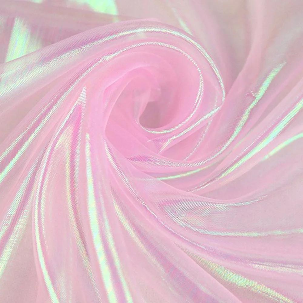 100x140см Радужная Лазерная Пряжа Ткань Мятая Высокоплотная Органза Текстура Ткани Дизайнерский Иллюзия Цвета Переливающаяся Органза