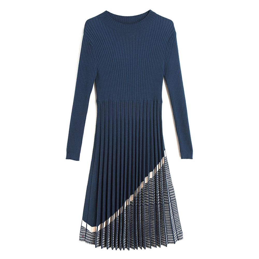 Hengyuanxiang 2025 Herbst/Winter Schlankmachendes Rundhals Modisches Gestricktes Wollkleid