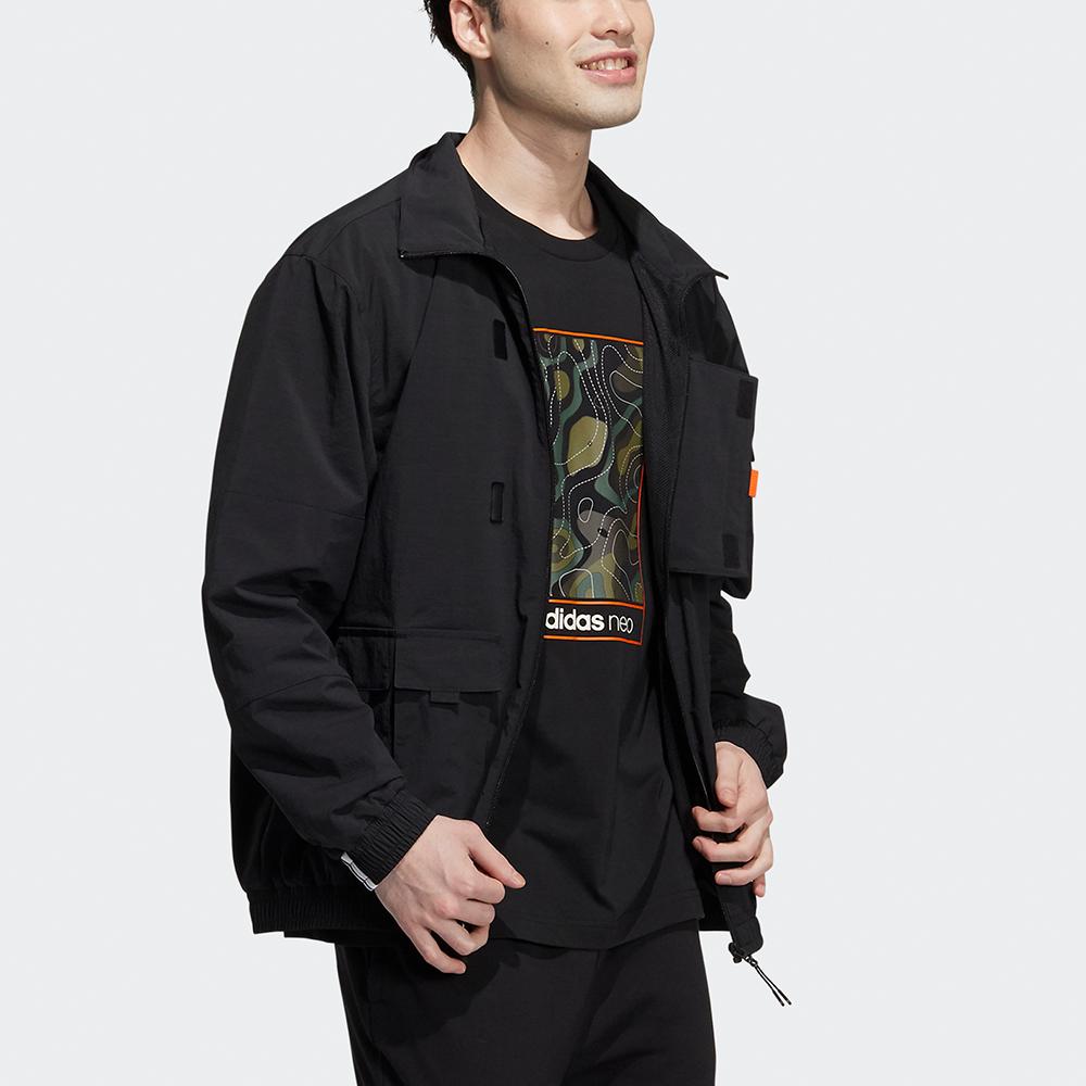 Adidas Neo Casual Utility Jacket with Multiple Pockets and Sport Logo Men Outerwear Black HE7940