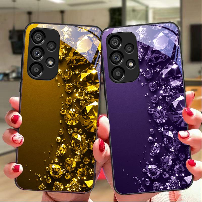 Vollständige Diamanten für Samsung Galaxy S10 20 Plus 21 FE 22 23 24 FE 25 Ultra Schwarz Gehärtetes Glas Handyhülle Hartschale