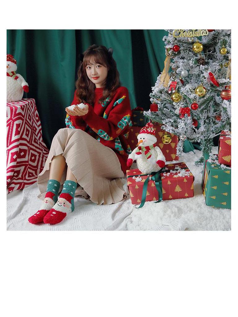 Gift Boxed Women's Festive Coral Fleece Socks - Christmas & Halloween Winter Sleep Socks