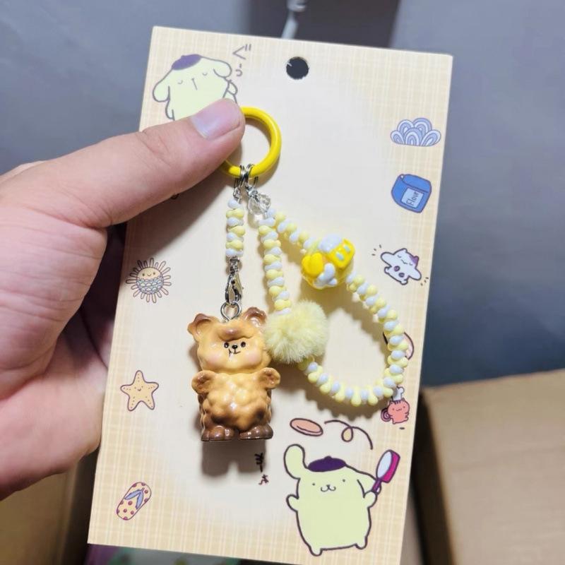 Kawaii Cartoon Doll Keychain Cute  Beaded Keychain Bag Decoration Accessories Universal Mobile Phone Pendant Gifts