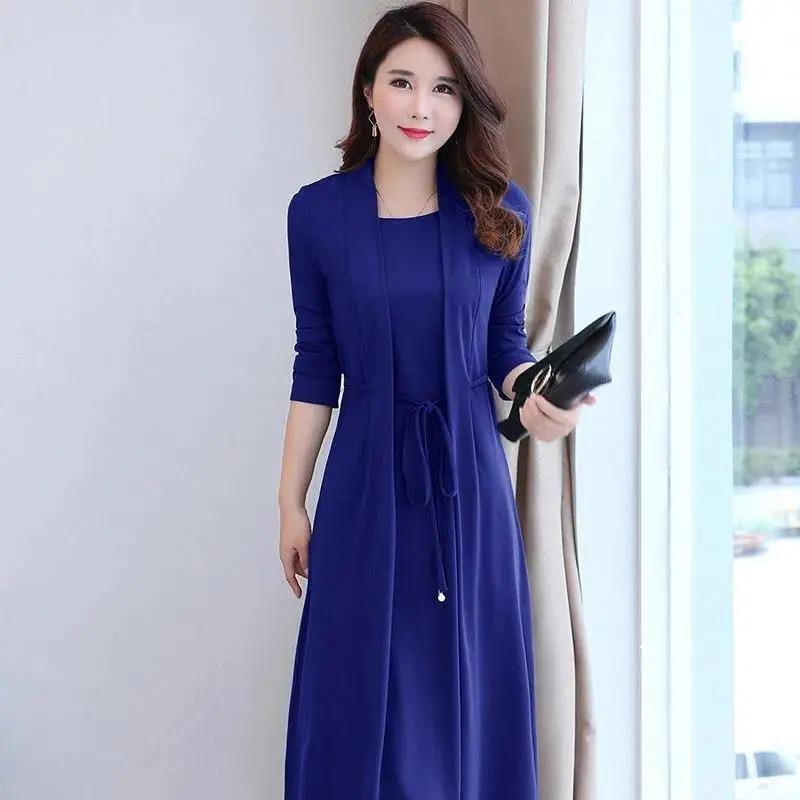 Rochie falsă din două piese pentru femei de mărime mare Rochie pentru femeie cu mânecă lungă Burta mamei de slăbit