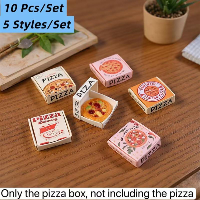 5/10 Pcs 1:12 Dollhouse Miniatures Pizza Box Model Doll House Accessories Decor Simulation Mini Food Toys Pretend Play Toys DIY