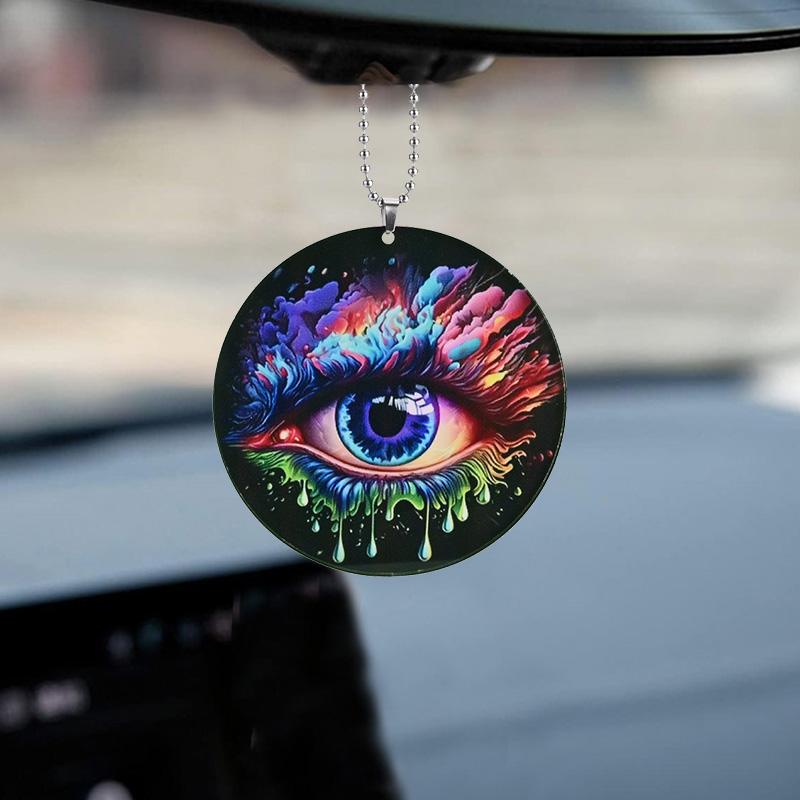 

2D красочный узор глаз Круглый автомобильный зеркальный подвесной орнамент, подвеска для ключей Аксессуары для салона автомобиля Украшения из дерева Многофункциональные подвески для домашнего декора