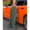 Womens Stretch Waist Casual Wide Leg Pants With Cuffed Hem Loose Fit Streetwear Trousers