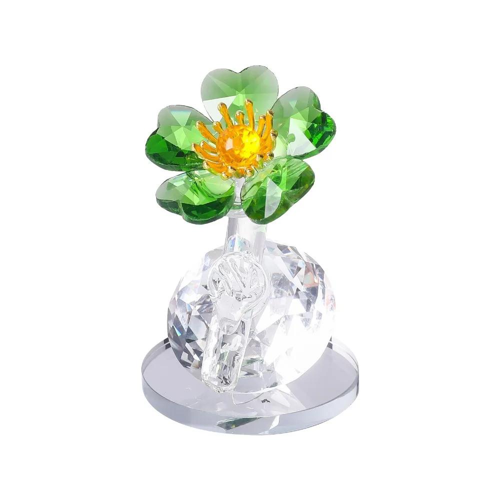 Handcraft Crystal Flower Statue Ornament Clear Base Artificial Flower Figurine Rose Tulip High Transparence