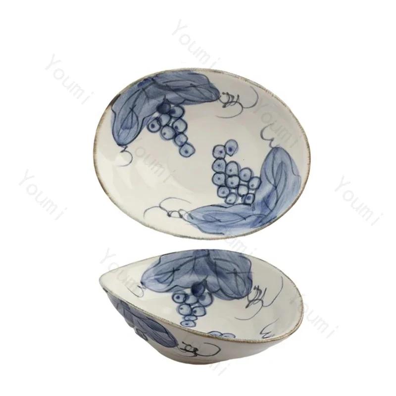 Assiette en céramique irrégulière créative, style rétro, peinte à la main, avec fleurs, assiettes à dîner, pour le petit-déjeuner, la salade, les fruits, vaisselle exquise
