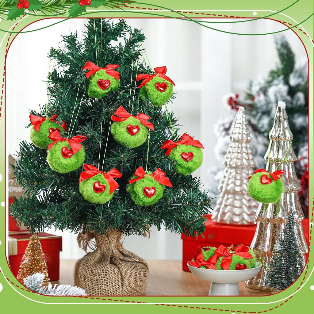 12 PCS Lemon Green Christmas Tree Ball Decorations, Soft Artificial Plush Ball Decorations, Christmas Home Ambiance Decoration