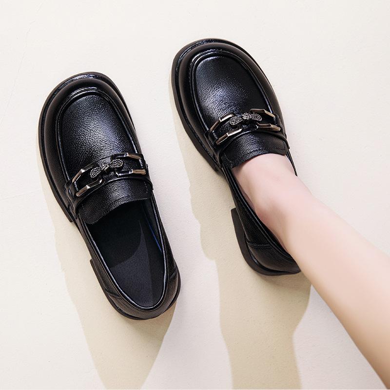Popular thick-soled loafers, soft-soled shallow-mouth 2025 new comfortable rocking shoes, fashionable small leather shoes, work shoes