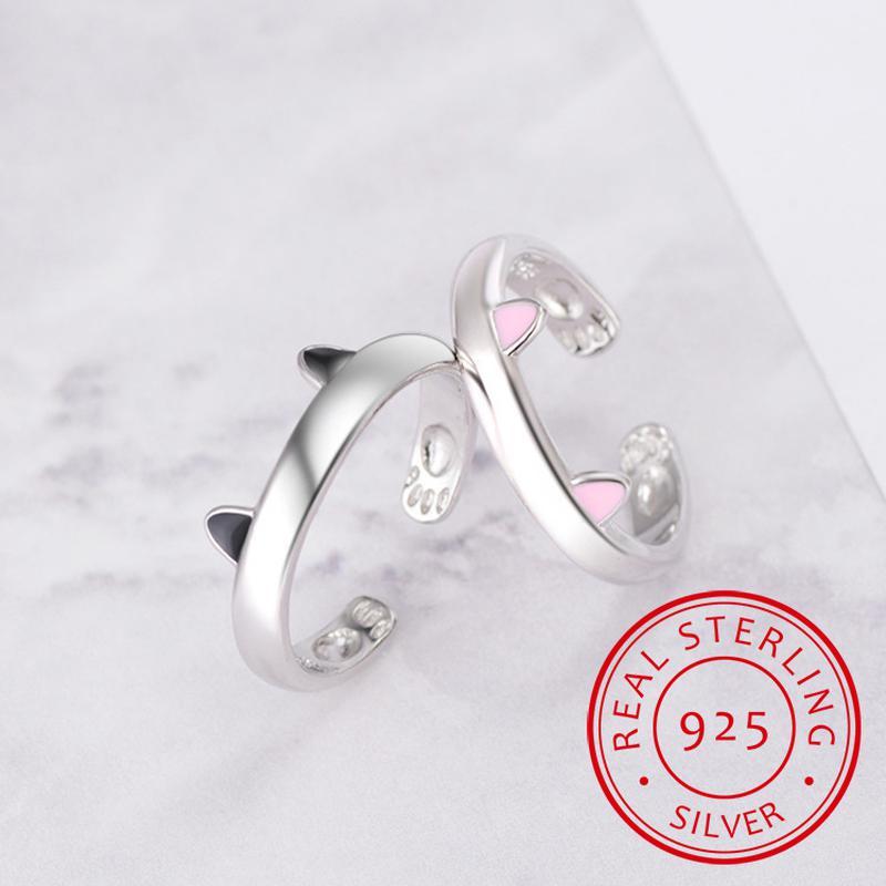 

Модное кольцо для ушей в виде кошки для женщин, модные ювелирные изделия из стерлингового серебра 925 пробы, подарки на помолвку, женские украшения, бижутерия Alr0163 Resizable чёрный