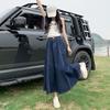 New Women's Long Skirt, Spring/Autumn Denim A-Line Pleated High Waist Slimming Umbrella Skirt